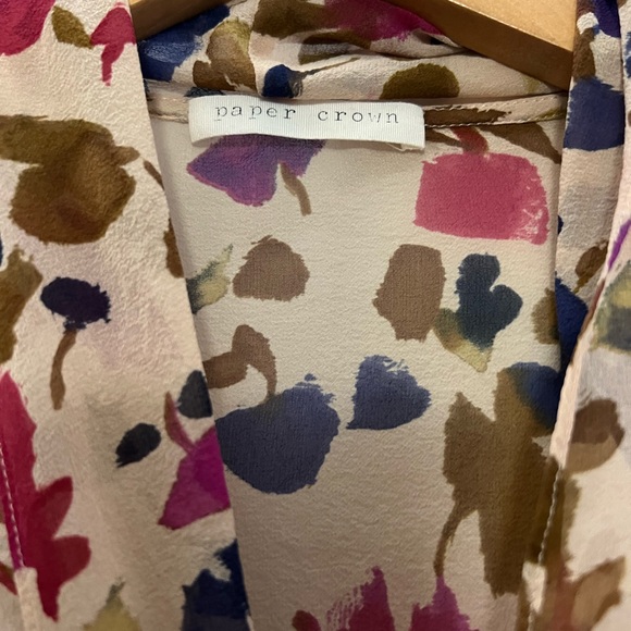 Paper Crown Floral Tie Front Silk Blouse Size Large - Picture 5 of 8